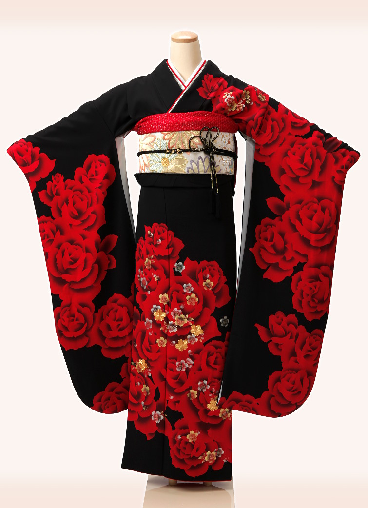 黒地に赤薔薇｜結婚式・入学式・七五三 フォーマル着物レンタル 【京都